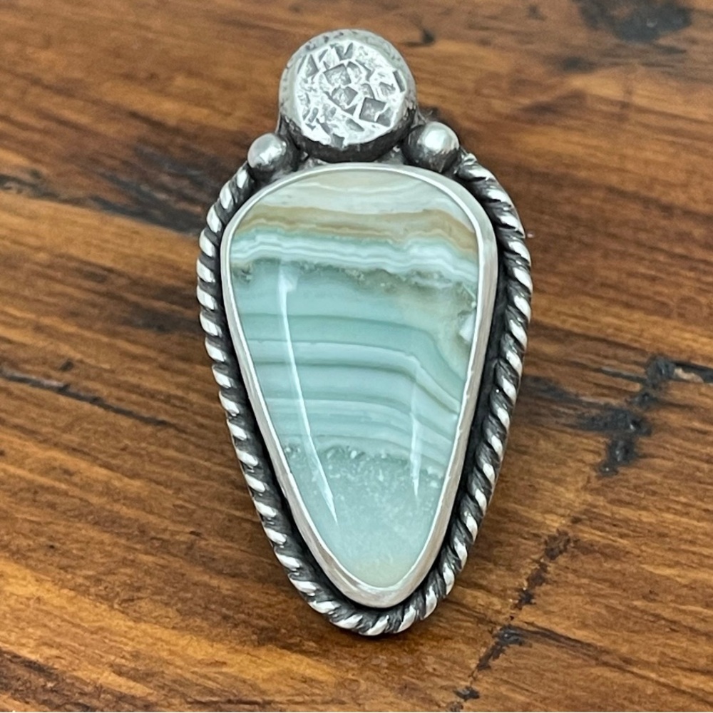 🏜️ Vintage Saturn Chalcedony Bohemian Indian Statement Ring 8.75 RARE OOAC